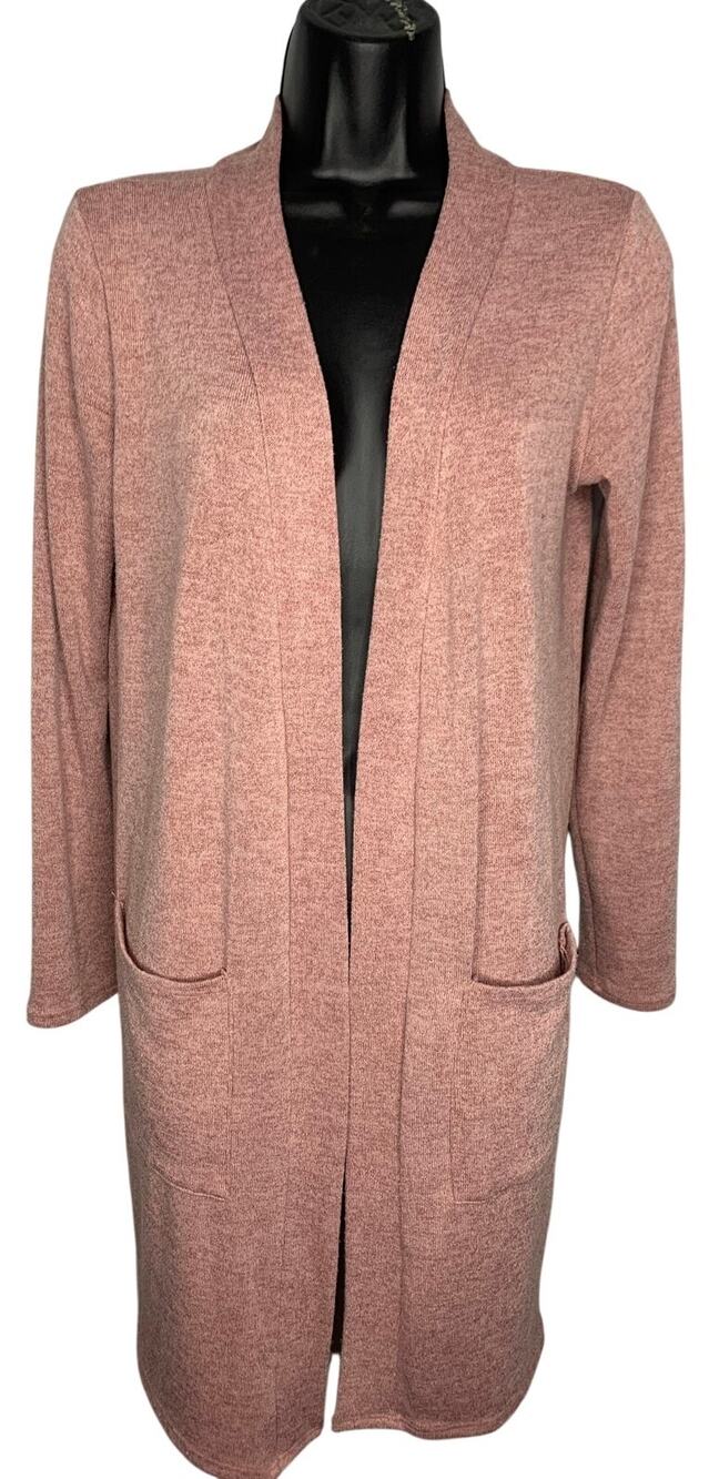 Red Lolly Mauve Pink Open Cardigan Mid Length Front Pockets Women's Medium